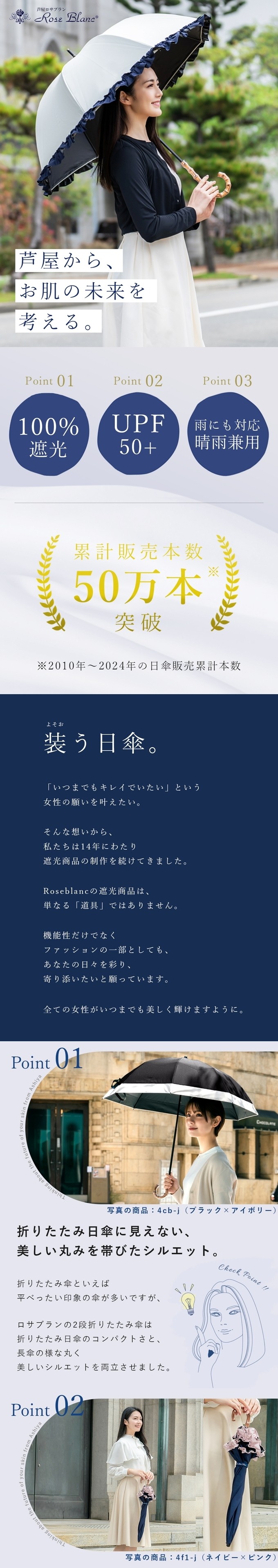 休日限定 芦屋ロサブラン 100%遮光日傘 コンビダンガリー 2段 