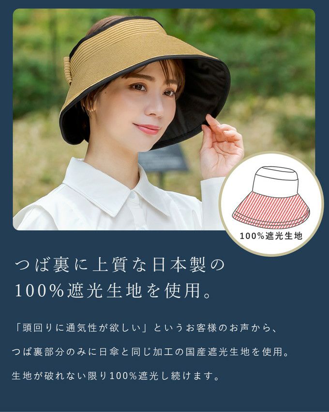 芦田ロサブラン帽子遮光100％つば10cm ブラックフリーサイズ ペーパーポケッタブルバイザー つば13cm | 芦屋ロサブラン