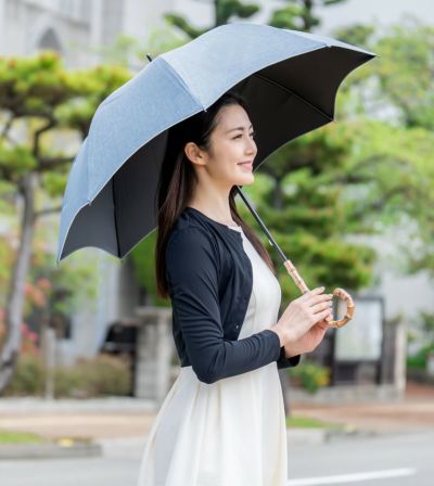 芦屋ロサブラン 完全遮光日傘 晴雨兼用 ミドル プレーン ダンガリー グレー 楽天市場】日傘 完全遮光 100％ 遮熱晴雨兼用 涼感 ミドル