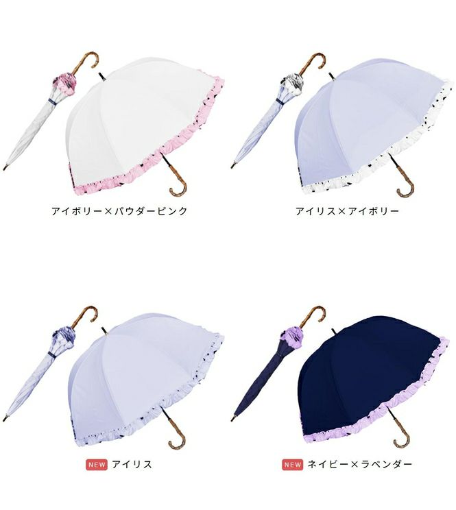 芦屋ロサブラン　ショート フリル　シエルブルー×アイボリー ロサブラン 日傘 完全遮光 フリル 折りたたみ uv 3段 軽量