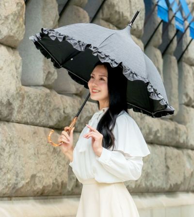 芦屋ロサブラン パゴダ フリル 日傘 ロサブラン 日傘 完全遮光 長傘 フリル uv 晴雨兼用 1級遮光