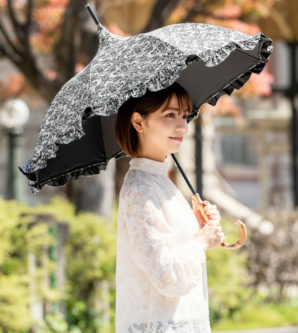 芦屋ロサブラン　日傘　パゴダ　50cm　白黒　水玉　ドット パゴダ フリル ロゴプリント | 芦屋ロサブラン
