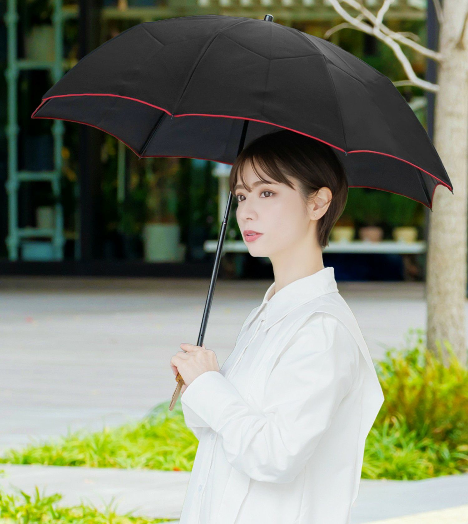 芦屋ロサブラン 晴雨兼用傘 2段折りたたみ ダンガリーグレー×レッドステッチ 芦屋ロサブラン 晴雨兼用傘 2段折りたたみ ダンガリーグレー