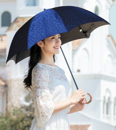 芦屋ロサブラン♡遮光日傘　長傘　ネイビー　紺色　バンブー　持ち手竹　紫外線対策 日傘 - 100%完全遮光 | 芦屋ロサブランの高機能UVカット日傘