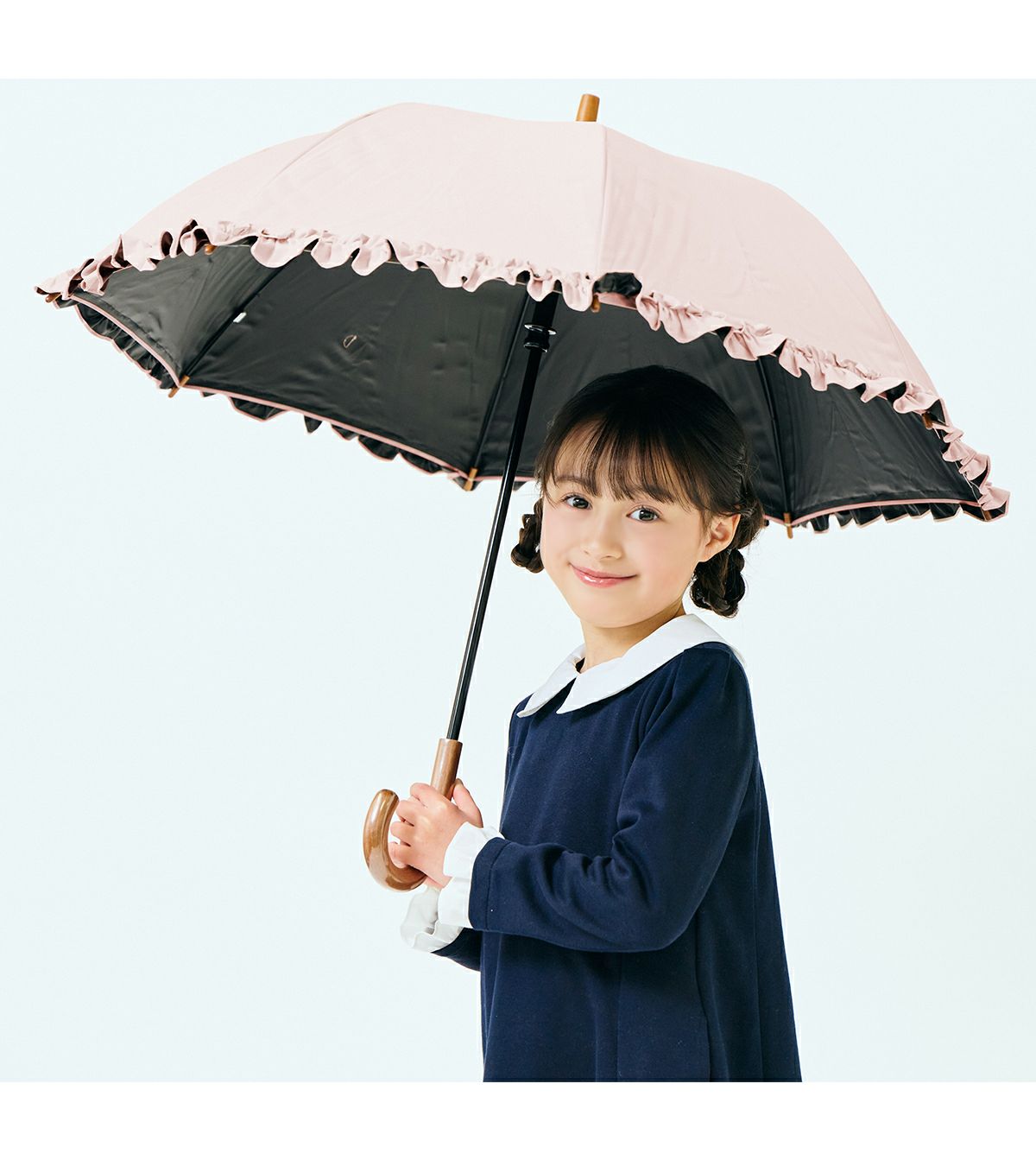 芦屋ロサブラン　フリル日傘（長傘）ブラック ロサブラン 日傘 完全遮光 長傘 フリル uv 晴雨兼用 1級遮光